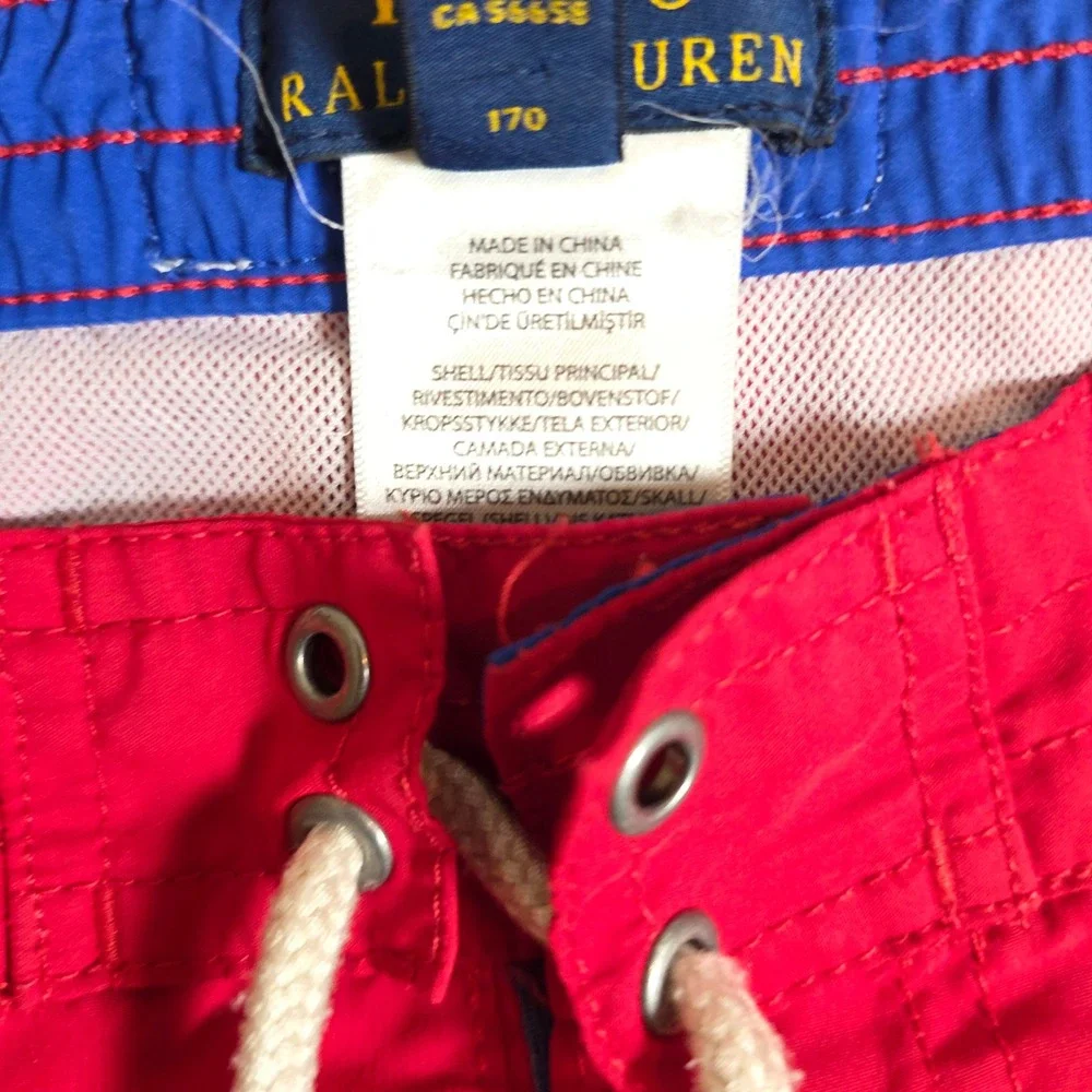 Polo Ralph Lauren Swim‎ Trunks Boys XL 18-20 Red Big Pony Mesh Lined RN 41381